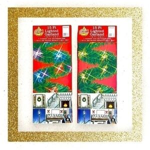 Pair of Lighted Christmas Garland 15ft 35 Super Bright Lights Indoor Outdoor NIB